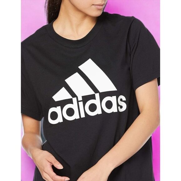 Adidas Badge of Sports Short Sleeve Black Tee Cotton Round Neck NEW Small - Picture 2 of 9